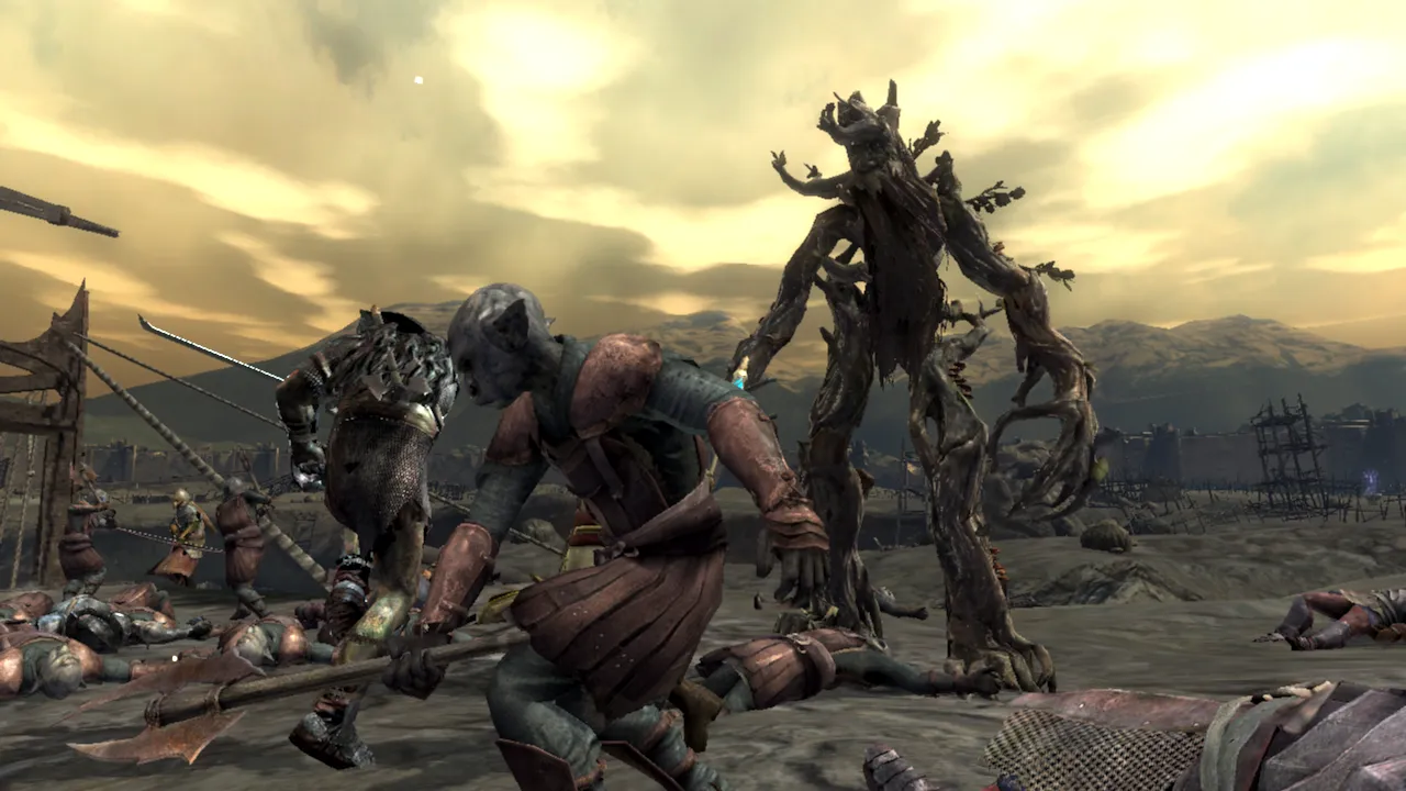 An orc attempts to fight an Ent.