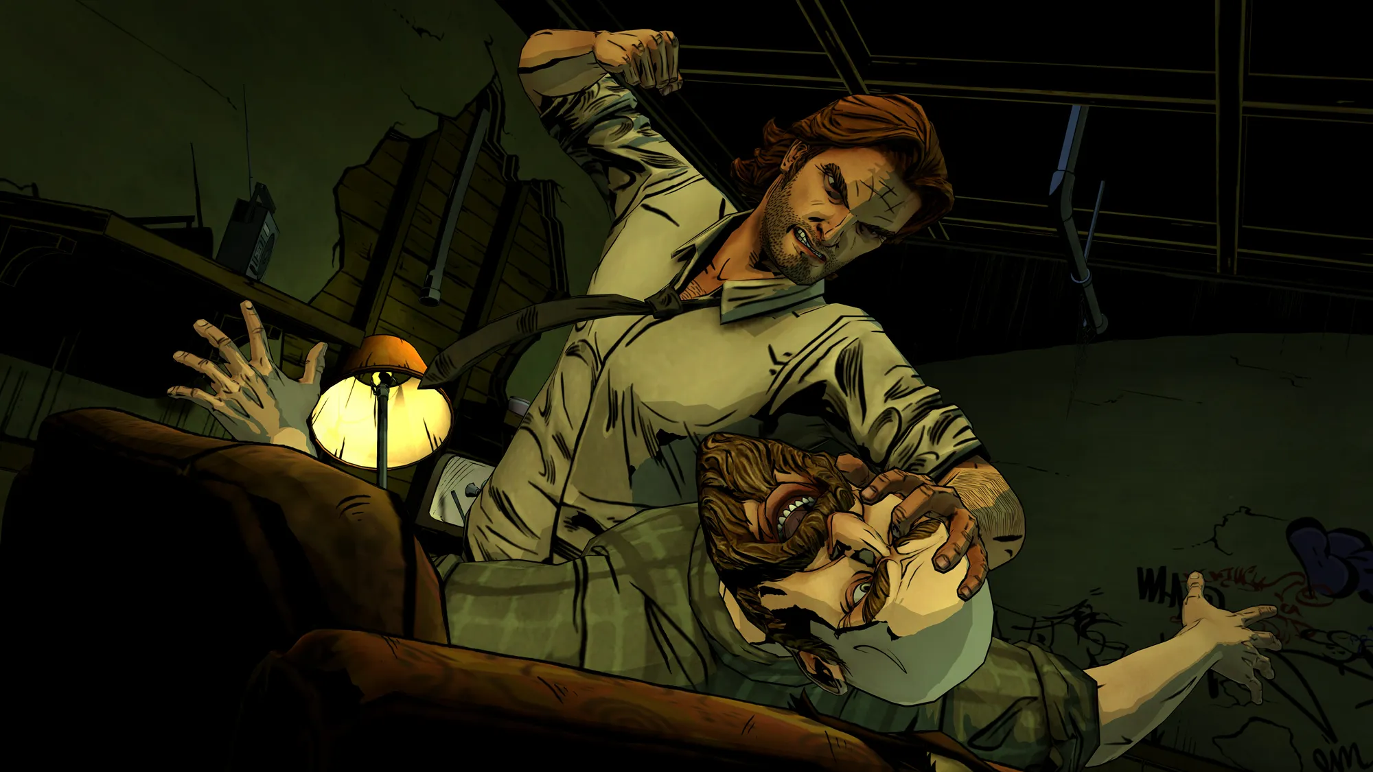 The main character about to punch someone