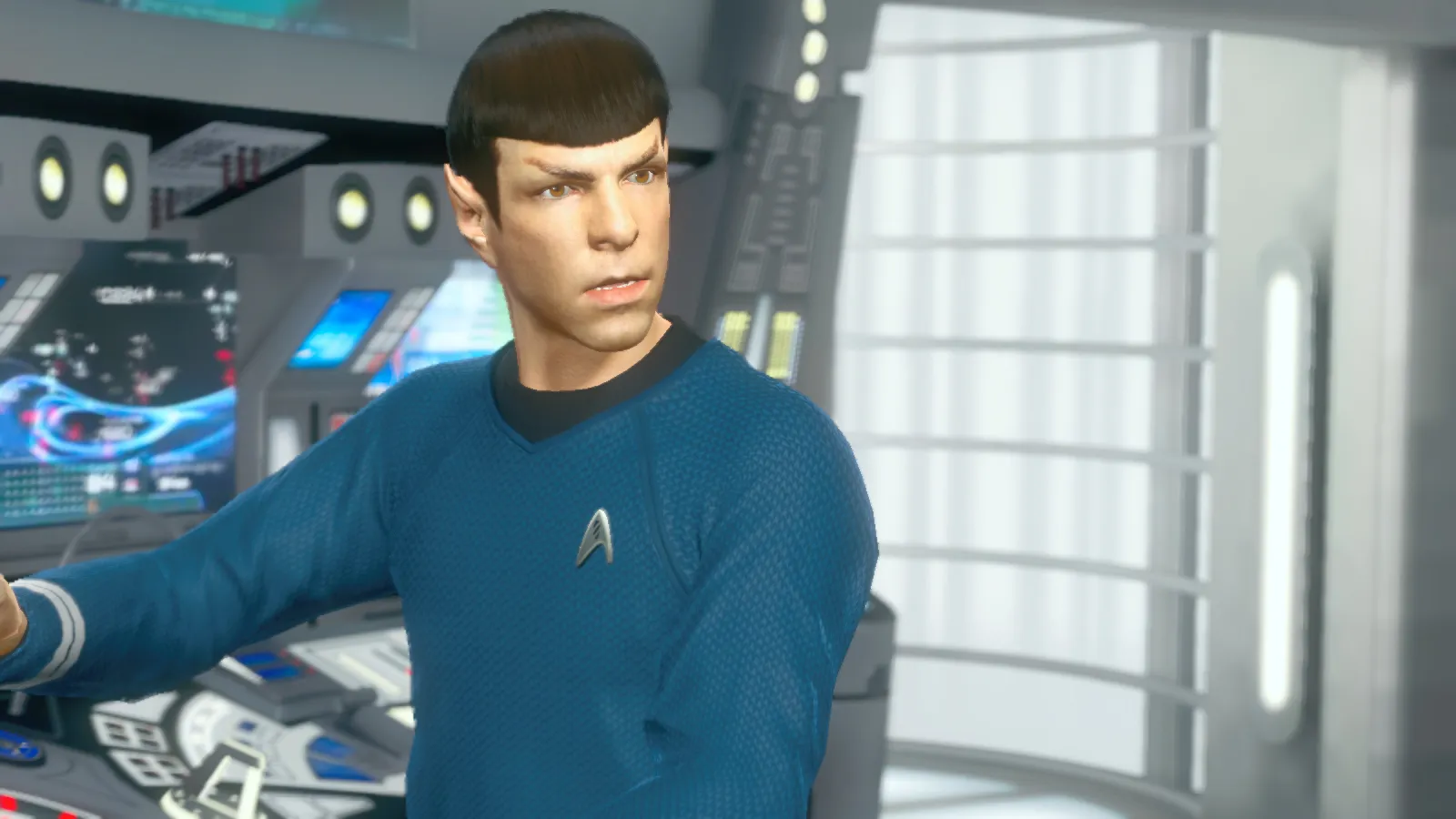Spock sitting at the bridge