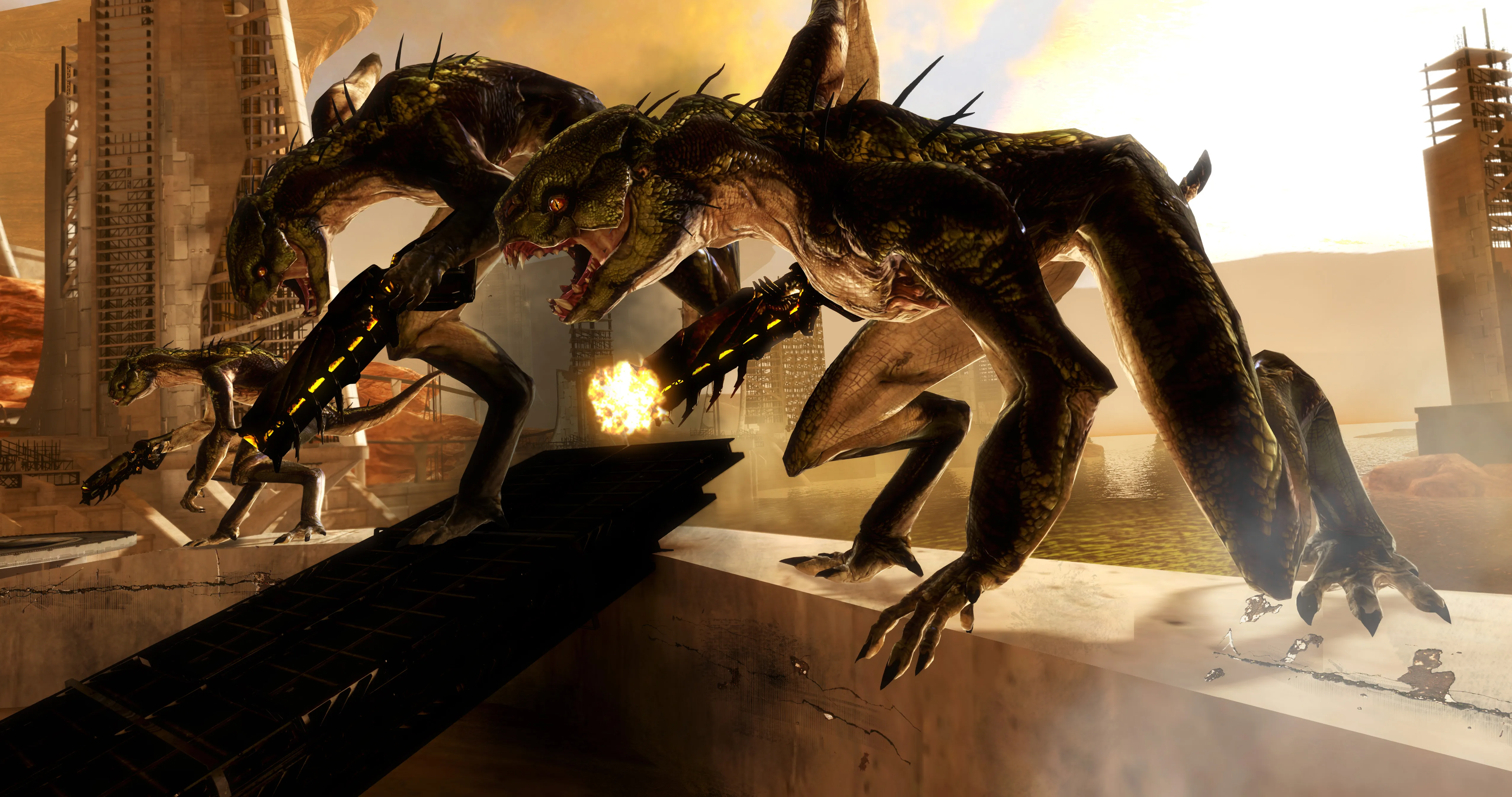 Two monsters with weapons